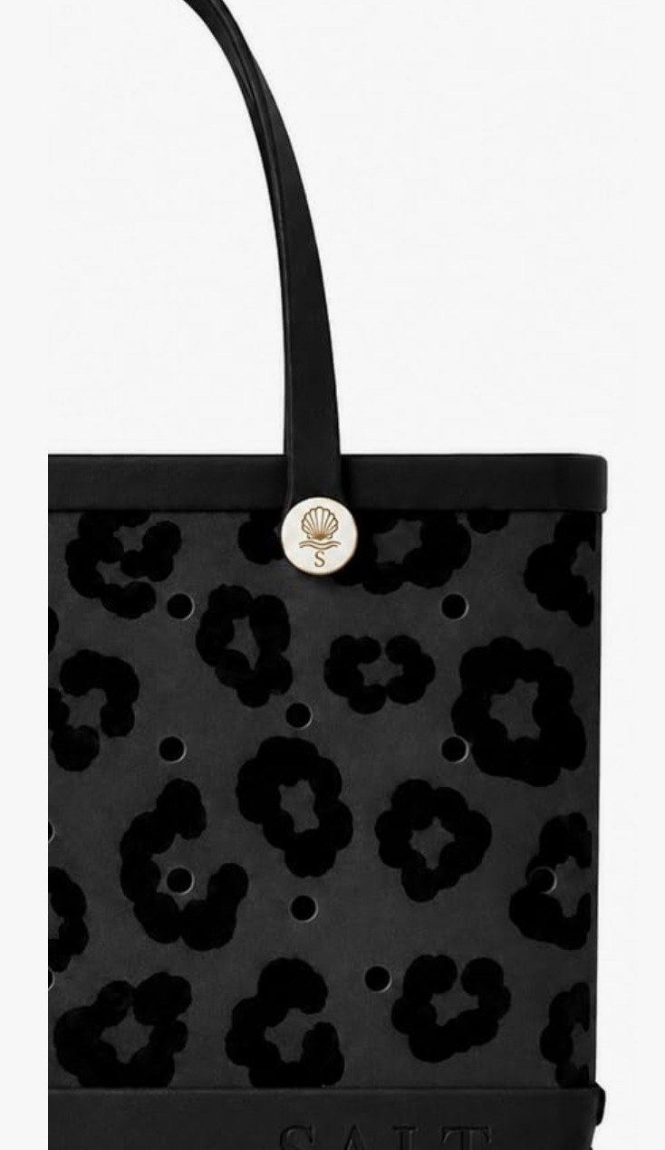 Close-up of Leopard Print tote structure and engraved logo